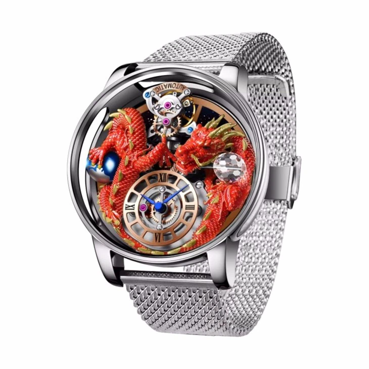 New Quartz Watch Factory Wristwatches Bling Crystal Rhinestone Watch Business Waterproof Sapphire Glass Dragon Hollowed Ou Watches Men Wrist