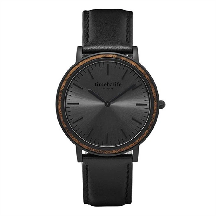 Alle schwarz Uhr Holz Lünette Fall echtes Leder Band Cools Fashion Sport Boys Teenager Männer Uhren